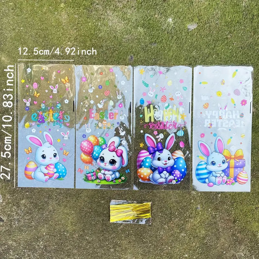 SACHET CADEAU MOTIF LAPIN ET ŒUFS DE PÂQUES