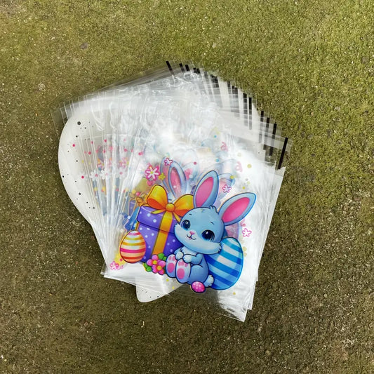 SACHET CADEAU MOTIF LAPIN ET OEUFS DE PAQUES